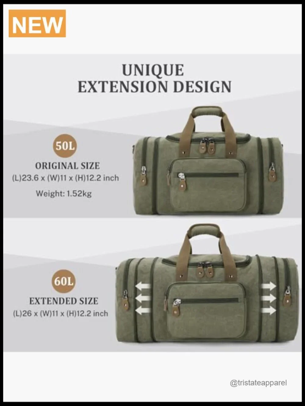Canvas Duffle Bag for Travel 60L Overnight Weekender Carry On Luggage
